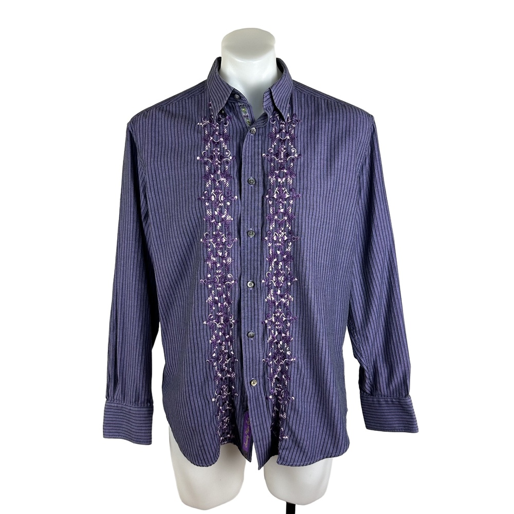 Robert Graham Embroidered Striped Luxury Flip Cuff Shirt Size Men’s Large